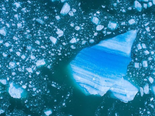 Alaska shattered icebergs floating near calving face of LeConte Glacier east of Petersburg